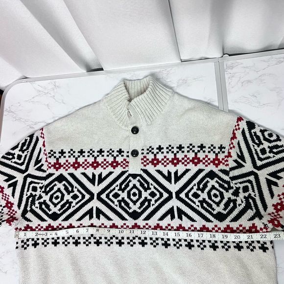 Chaps Fair Isle Nordic Cotton Pullover Mens XL Mock Neck Sweater Apres Chalet - Picture 14 of 16